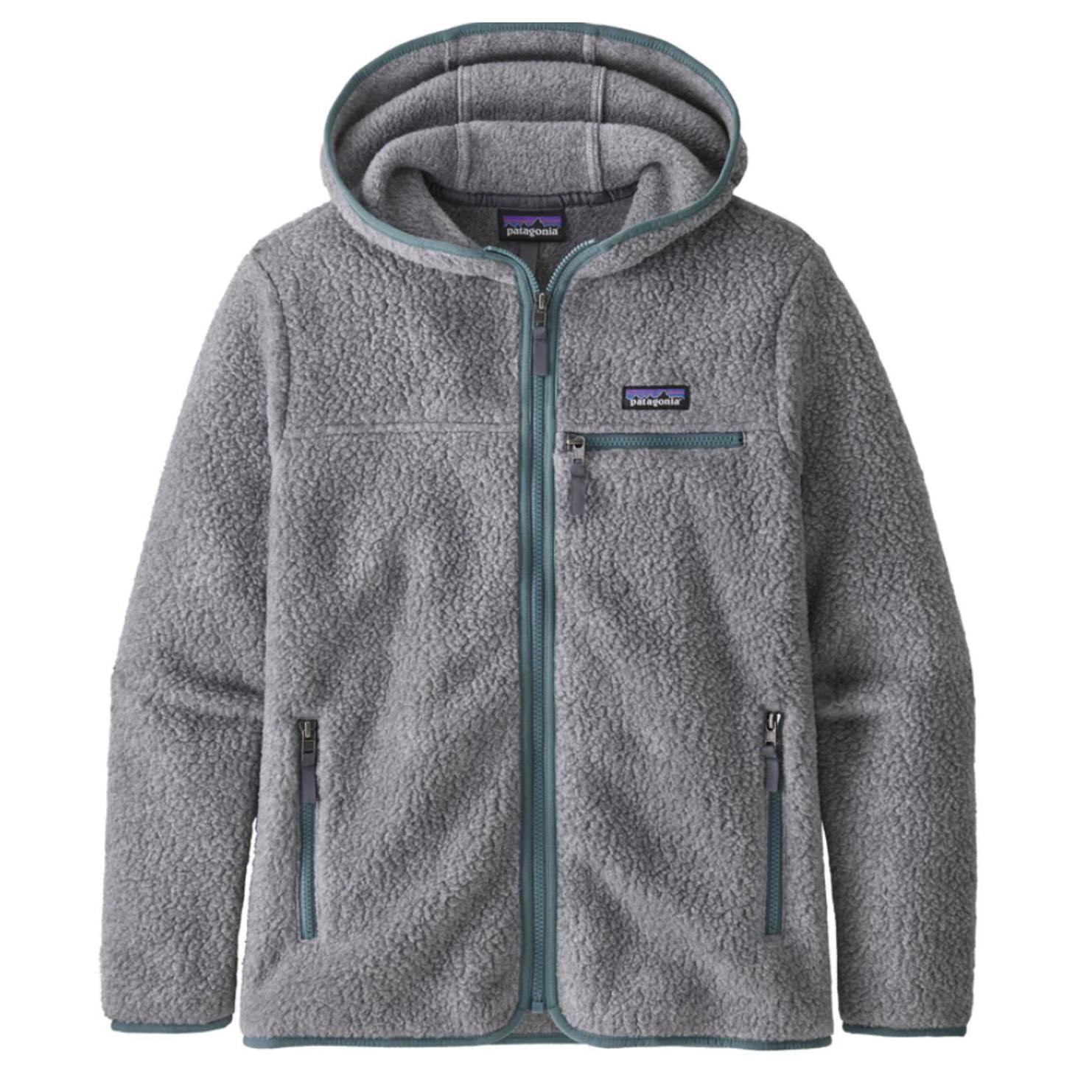 Patagonia Light Gray Sherpa Fleece Jacket With Teal Trim